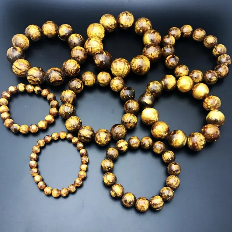 Neue Perlen hoch imitiert Gold Bernstein See weide Mala Perlen Armband, Holz Religion Armband Glück Accessoire für Männer