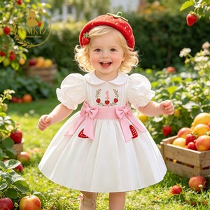 <span class=keywords><strong>Robe</strong></span> de baptême pour bébé fille de 1 an, broderie fraise, manches bouffantes, <span class=keywords><strong>robe</strong></span> de fête pour bébé fille de 1 an - Product Image 1