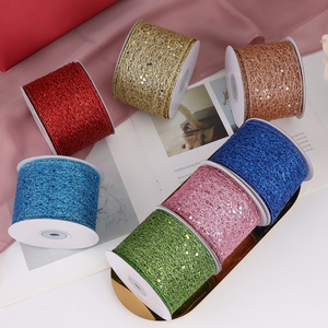 Stok keluaran baru 2.5 inci 63mm karangan bunga liburan kerajinan hadiah pembungkus Natal Glitter jala pita kabel <span class=keywords><strong>10</strong></span> yard untuk dekorasi - Product Image 3