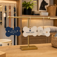 Étiquette personnalisée double face en forme d'os pour animaux de compagnie avec logo et impression couleur pour les marques de vêtements et d'accessoires pour animaux