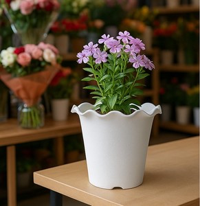 High Quality Tall PP <b>Plastic</b> Plant Pots Ruffled Scalloped Top <b>Edge</b> Decorative Planter with Drainage for Orchids Florist Bulk - Product Image 6