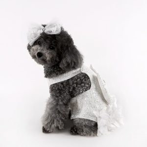 Maltés Yorkshire Terrier Super pequeño vestido de tirantes con lentejuelas blancas - Product Image 4