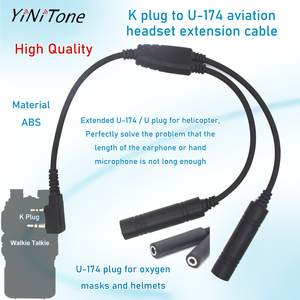 2-pin k Port U-174/U <span class=keywords><strong>Adapter</strong></span> Cáp mở rộng cho Baofeng Kenwood Walkie Talkie hàng không chung máy bay trực thăng âm thanh video cáp - Product Image 4