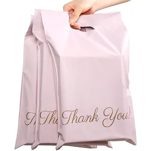 カスタム卸売ピンクサンキューエクスプレスバッグハンドルクーリエバッグ付きセルフシールポリメーラー防水プラスチック封筒メールバッグ