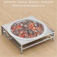 Brasero à charbon en acier inoxydable, foyer portable, poêle de chauffage intérieur avec grille de cuisson pour le thé, pour la maison, la terrasse, la cour, le barbecue