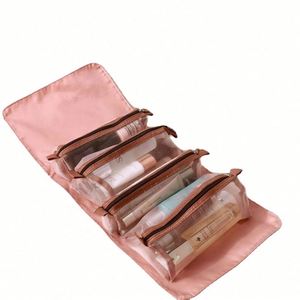 Wholesale Custom Logo Travel Portable More Pouch Solid Color 4-In-1 <b>Large</b> Capacity Polyester Makeup <b>Cosmetic</b> <b>Bags</b> - Product Image 2