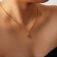Colliers tendance en acier inoxydable plaqué or 18 carats avec zircon cubique œil de cheval coloré et inaltérable, chaîne Figaro, pour anniversaire