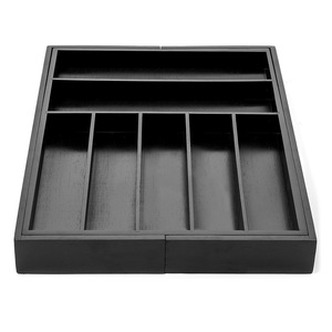 Adjustable <b>Kitchen</b> Drawer Organizer Black Rectangular Tableware <b>Storage</b> <b>Box</b> With Knife Fork Spoon Compartments Standing Type - Product Image 5
