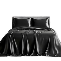 Parure de lit en satin de luxe, taille Queen, draps noirs doux et soyeux, drap-housse à poche profonde, satin tissé, couvre-lit élégant