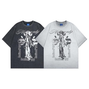 Camiseta Oversize Y2K <span class=keywords><strong>Grunge</strong></span> con Estampado 'Heavenly' de la Virgen María, 100% Algodón Transpirable, Estilo Urbano, Camiseta Gótica con Gráficos Religiosos para Hombre - Product Image 5