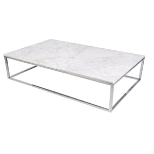 Mesa de Centro Moderna Rectangular con Marco de Hierro Plateado y Mármol Resistente para Dormitorio y Sala de Estar, Muebles para el Hogar Sheeraz International - Product Image 1