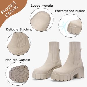 <span class=keywords><strong>Bottines</strong></span> classiques à la mode pour femmes <span class=keywords><strong>Chelsea</strong></span> bottes à talons moyens plate-forme botte de neige thermique sans lacet pour automne/hiver en <span class=keywords><strong>daim</strong></span> - Product Image 3