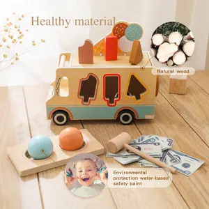 Colorato Montessori giocattolo in legno camion gelato giocattolo gelato furgone giocattoli auto in legno per regalo bambino