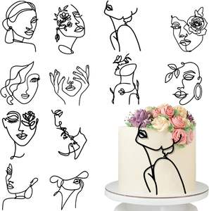 Línea Simple acrílico Topper arte bohemio mujeres negro dorado señora cara <span class=keywords><strong>pastel</strong></span> decoraciones - Product Image 1