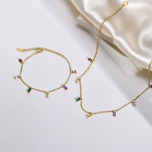 Delicate Gold Stainless Steel Women's Necklace & Bracelet Charms <b>Rainbow</b> Zircon Jewelry Set for Wedding Engagement Party Gift - Product Image 2
