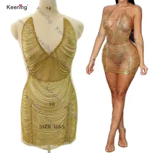 Keering-vestido de boda con diamantes de imitación, piedras de cristal, Strass, Sexy, cadena de Cuerpo Dorado y plateado, apliques de parche