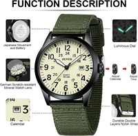 Montre à quartz analogique unisexe pour homme, style militaire, boîtier en alliage, bracelet en nylon, lumineuse et tendance