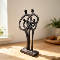 Ensemble de figurines familiales abstraites en cuivre antique, sculptures creuses en forme de cœur d'arbre généalogique, décorations modernes pour la maison, accents décoratifs de bureau