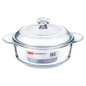 Hxglass Plat à Rôtir Rond en Verre Trempé Transparent Résistant à la Chaleur 0.8L 1L 1.7L avec Couvercle pour <span class=keywords><strong>Four</strong></span>, Salade et Ramen - Product Image 2