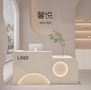 Mostrador <span class=keywords><strong>de</strong></span> Recepción Moderno <span class=keywords><strong>de</strong></span> Concreto y Madera con Luz LED para Oficina, Vestíbulo, Hotel, Salón <span class=keywords><strong>de</strong></span> Belleza, Clínica, Spa - Product Image 4