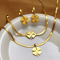Set Perhiasan Rantai Klip Kertas Emas 18K dengan Kancing Bunga, Kalung Lariat, Gelang, Anting Hoop, Set Perhiasan Baja Anti Karat