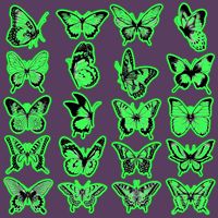 Lot de 20 autocollants papillons phosphorescents imprimés offset, motifs insectes et animaux de dessin animé, décoratifs, imperméables, pour l'exportation