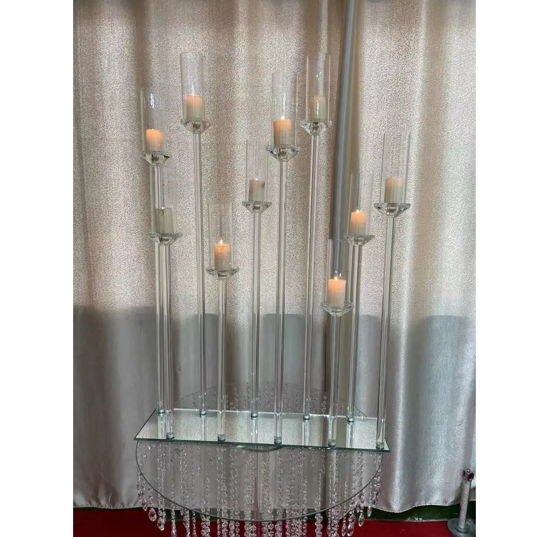 Elegant 10 arm tall glass crystal candelabra candle holders centerpieces for wedding decoration