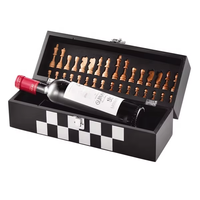 Caisse en bois MDF noir avec jeu d'échecs et plateau pour 1 bouteille pour tire-bouchons et ouvreurs