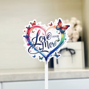 ท็อปเปอร์เค้กอะคริลิค ลายฮันนี่แอนด์สวีทเนส สำหรับวันวาเลนไทน์ ของตกแต่งวันเกิด พิมพ์ลาย UV รูปหัวใจ รถบรรทุก ผีเสื้อ - Product Image 6