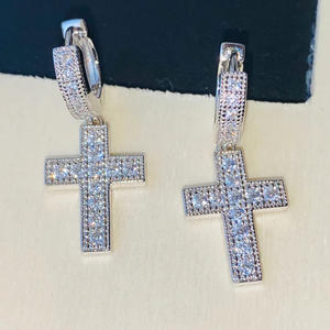 E4208 <b>White</b> <b>Gold</b> Diamond <b>Cross</b> Earrings Women's Religious Ceremonies Natural Round Brilliant Cut D Color - Product Image 5