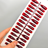 30 faux ongles brillants effet œil de chat rouge, couleur unie, pour Halloween, tailles XS, S, M, tendance, amovibles, prêts à poser