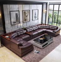 Neues Ecksofa im chinesischen Stil aus Massivholz, U-förmiges Echtledersofa, Hochwertige Wohnzimmermöbel für Villen