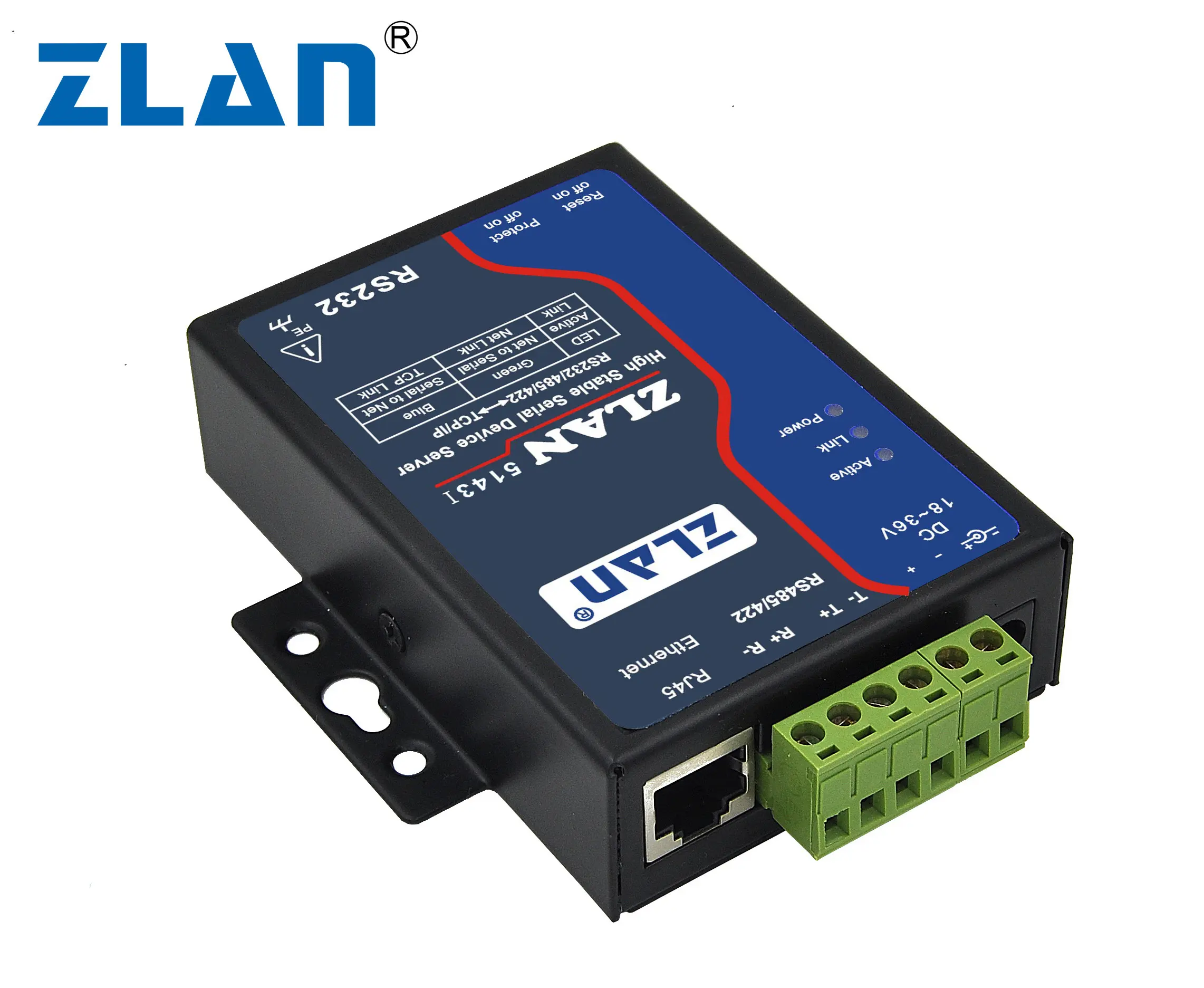 ZLAN5143I การแยก RS232 RS485 RS422 Ethernet TCP IP Converter 256 โหลด Multi-HOST Modbus GATEWAY Serial Device Server