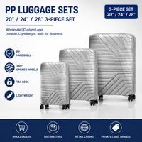 Ensemble de bagages 20, 24, 28 pouces en polypropylène rigide gris, certifié ISO 9001, valise cabine avec serrure à combinaison et coque nervurée, commande en gros