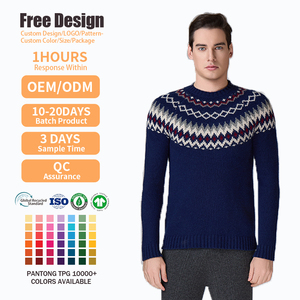 Custom Geometric Pattern Knitted <b>Pullover</b> Warm Casual Crew Neck <b>Jumper</b> Jacquard Winter Long Sleeve Men Wool Sweater - Product Image 1