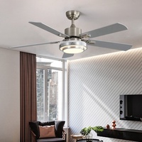 Plafonnier LED Ventilateur Nordique Simple Argenté avec Télécommande pour Chambre, Bureau et Cuisine