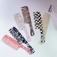 CHUJIAN Trendiger Handgefertigter Umweltfreundlicher Marmor-Textur Acetat-Haarkamm Antistatischer Geometrischer Griff Styling-Haarbürste für Frauen