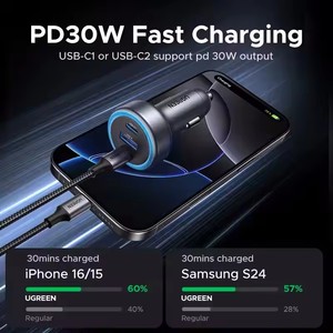 شاحن سيارة <span class=keywords><strong>UGREEN</strong></span> بقوة 30 واط مع منفذ USB-C للشحن السريع، محول شحن سريع للهواتف المحمولة، شاحن سيارة سريع لهواتف آيفون وشاومي - Product Image 3