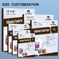 Papier de transfert par sublimation thermique personnalisé A3 A4 100 g/m² 100 feuilles Papier jet d'encre haute résolution pour t-shirts, tasses en céramique et cadeaux