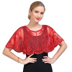 Châle à paillettes pour <span class=keywords><strong>femme</strong></span>, style années 1920, châle de mariée, couvre-épaules, cape de soirée à perles, cape de mariage - Product Image 2