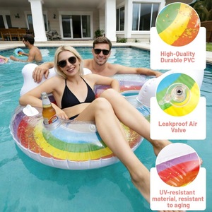 Hongcheng Rainbow Double Inflatable Float Chair 140x90cm With Backrest For Adults Pool Lounge - Product Image 1