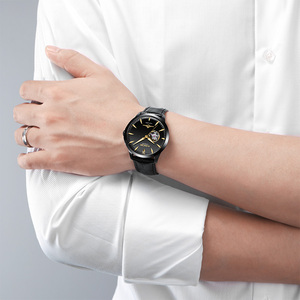 Reloj mecánico automático MKGE para hombre, caja de acero inoxidable, cristal de zafiro, correa de cuero negro, esfera redonda de 42mm, moda de lujo - Product Image 3