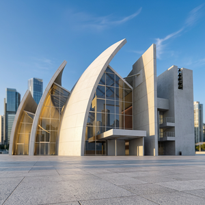 Façade de bâtiment moderne en béton avec mur-rideau et enveloppe vitrée pour projet de bureau commercial - Product Image 1