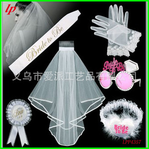 Ensemble de voile de mariée avec gants, lunettes et écharpe blancs LPP4357 - Product Image 1
