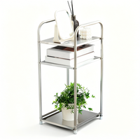 Étagère miniature à 3 niveaux en acier inoxydable avec support pour plantes et miroir, finition brillante, design minimaliste, durable pour le rangement dans le salon