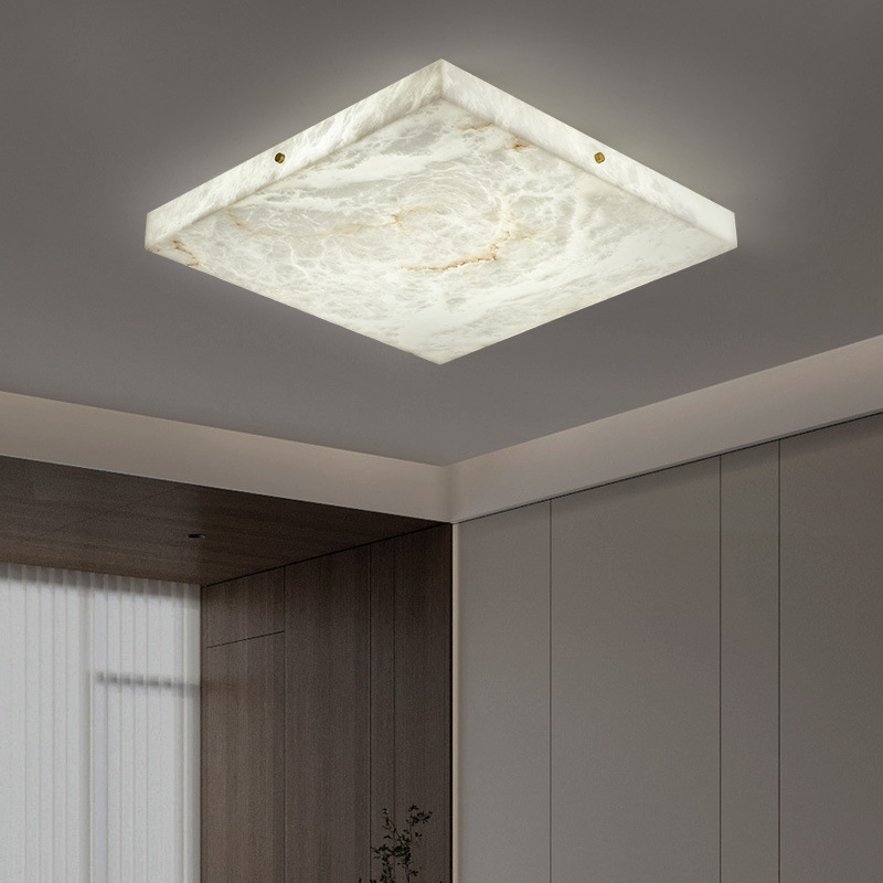 Interior Home Decor Ceiling Lighting Living Room Bedroom Copper Marble Light Large Luxury Round Natural Alabaster Ceiling Lamp