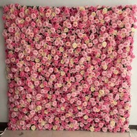 Panneau de fond 3D en tissu enroulable, personnalisé, de luxe, écologique, rose, avec grandes têtes de roses en soie, pour mariages et Noël