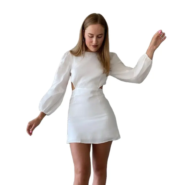 Clothing Manufacturers Female Clothing Streetwear White Vestidos Pink Backless Cutout Sexy Long Sleeve Dresses Women