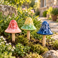 Lot de 4 piquets de jardin en céramique en forme de champignons, décoratifs avec glaçure réactive, pour parterres de fleurs, balcons, jardinières et pots de plantes succulentes