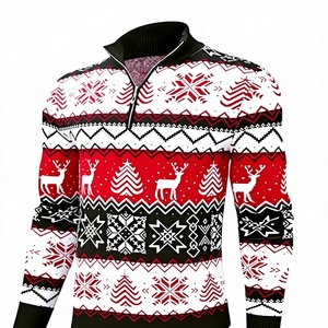 Belovecol Suéteres Navideños Feos para Hombre, de Punto, con Cierre de Cremallera, Diseño de Reno y Copo de Nieve, Rojo y Negro, Cuello Alto Simulado, Manga Larga - Product Image 3